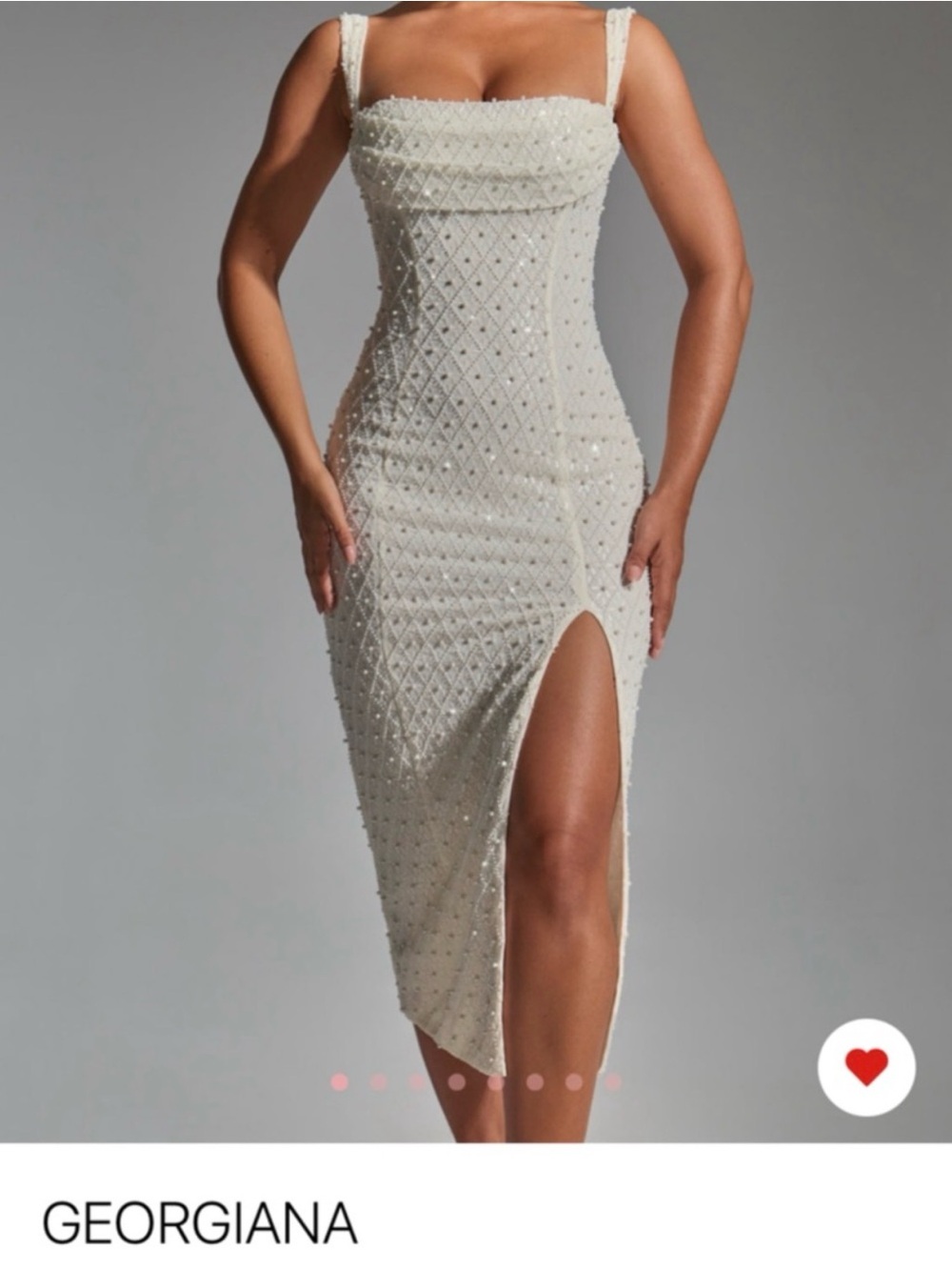 Oh Polly Georgiana Ivory Beaded Midi Dress with Side Slit